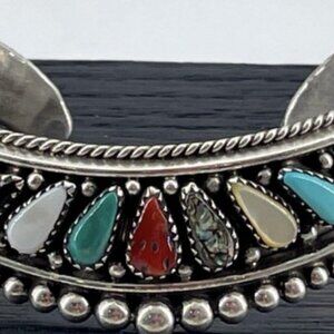 Silver Multicolor Stone Women's Bracelet Navajo Cuff